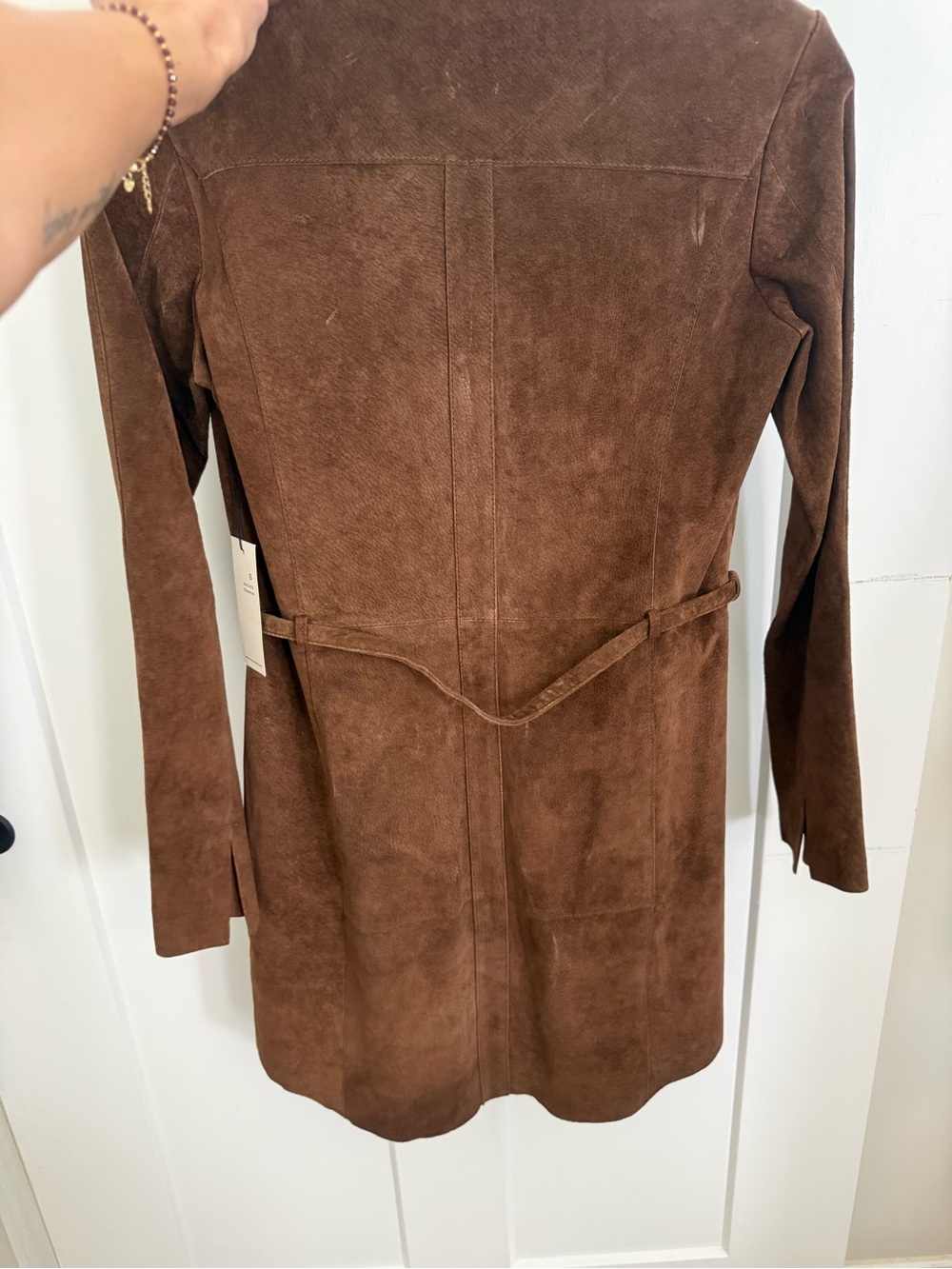 Ecru Suede Button-Front Brown Long Jacket with Belt NWT 1400 - Picture 11 of 11